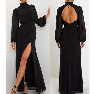 LULU'S SZ XL Black Graceful Entrance Long Sleeve Backless Maxi Dress NEW b140